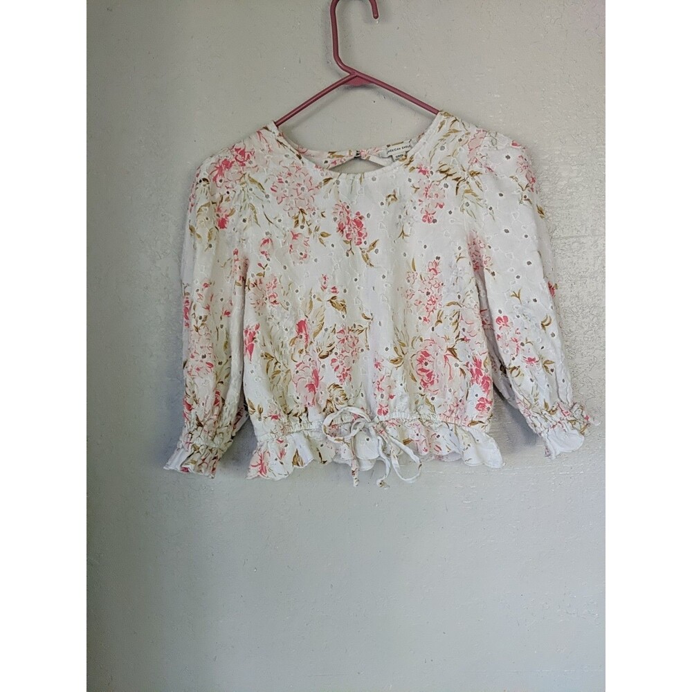 American Eagle Eyelet Floral Ruffle Cropped Top Cotton Size Sm Coquette Girl